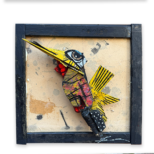 Michael Banks Mixed Media 15x14 "Yellow Beak Messenger" Assemblage WP6284